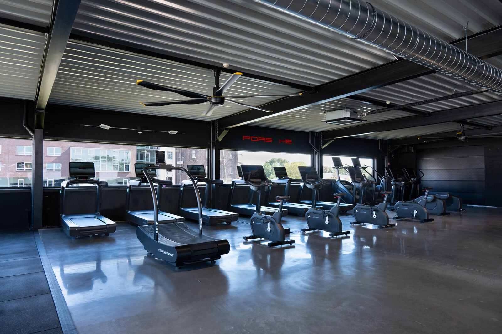 Treadmills and cross trainers by the window